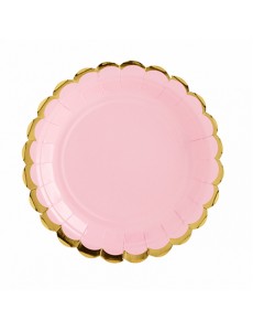 Pratos Rosa Claro Recorte Dourado